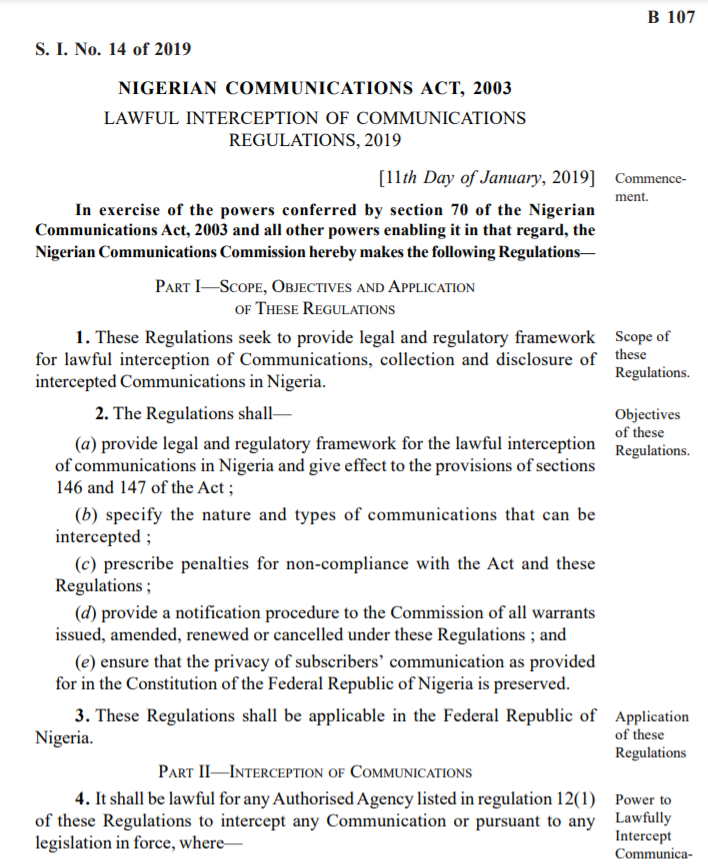 NCC Act on law interception of voice and internet communications