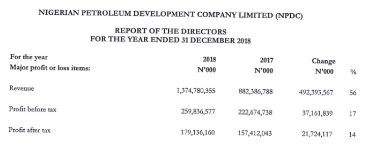 NPDC financial statement, 2018.